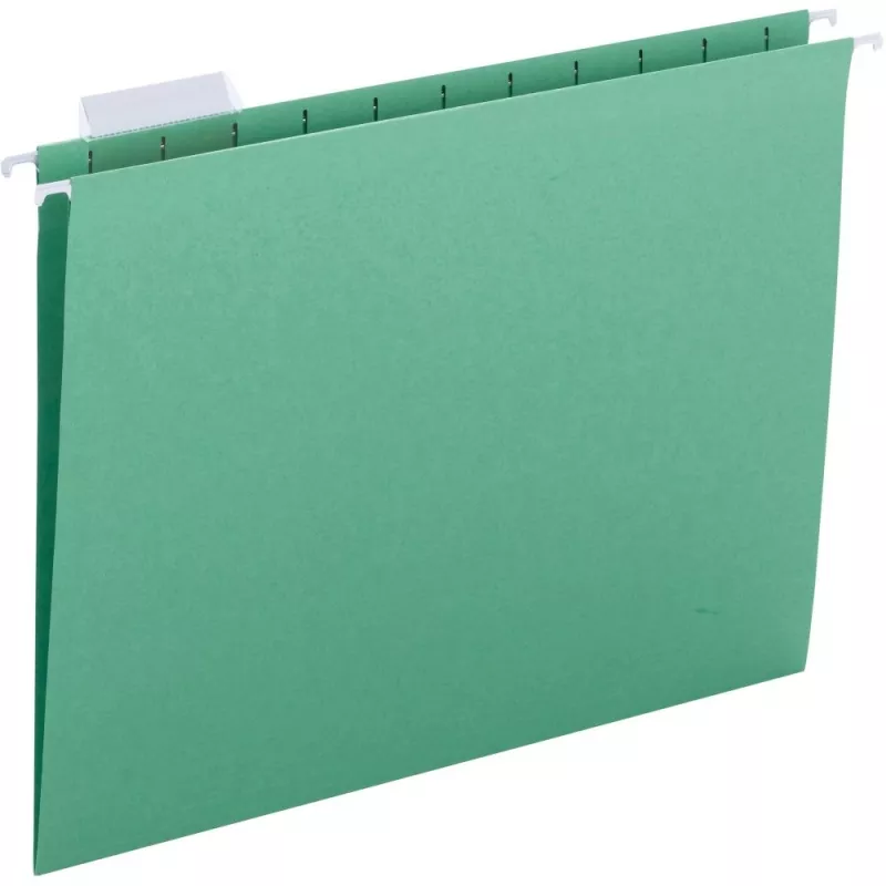 1/5 Tab Cut Letter Recycled Hanging Folder - 8 1/2" X 11" - Green - 10% Recycled - 25 / Box