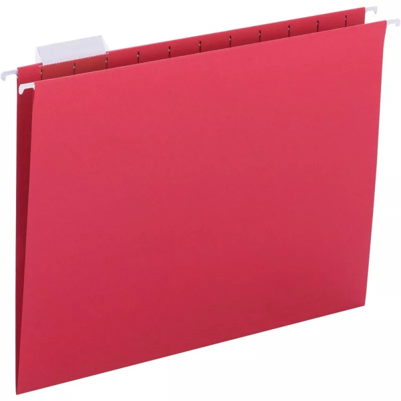 1/5 Tab Cut Letter Recycled Hanging Folder - 8 1/2" X 11" - Red - 10% Recycled - 25 / Box