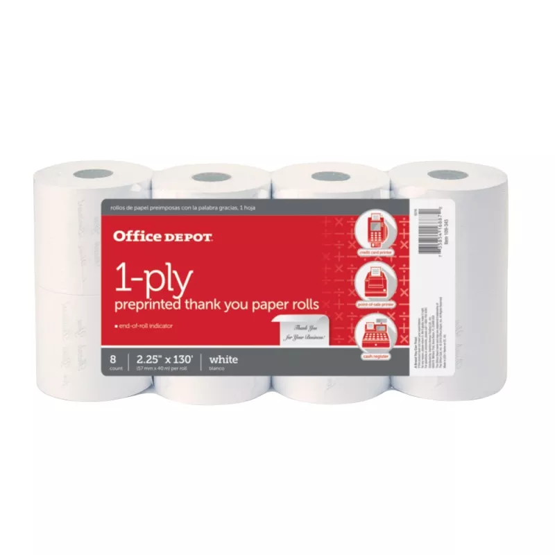 1-Ply Preprinted "Thank You" Paper Rolls, 2-1/4" x 130', White, Pack Of 8