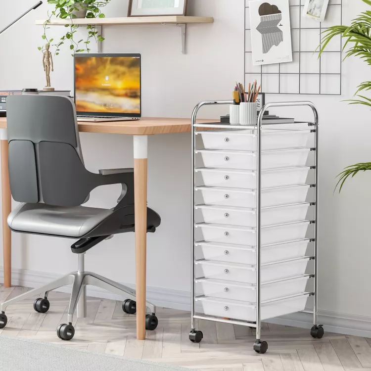 10 Drawer Rolling Storage Cart Organizer With 4 Universal Casters-Clear