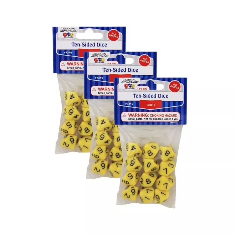 10-Sided Polyhedra Dice, 12 Per Pack, 3 Packs - Learning Advantage