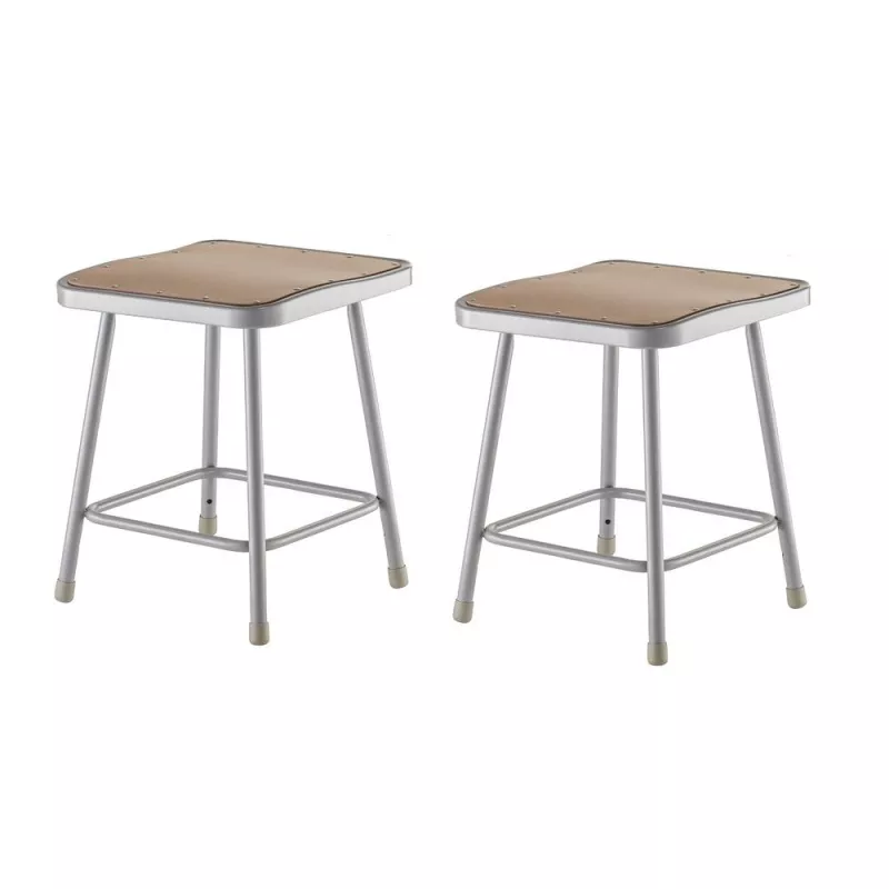 (2 Pack) NPS 18" Heavy Duty Square Seat Steel Stool, Grey