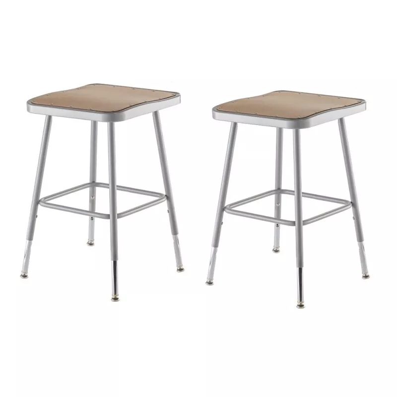 (2 Pack) NPS 19"-27" Height Adjustable Heavy Duty Square Seat Steel Stool, Grey