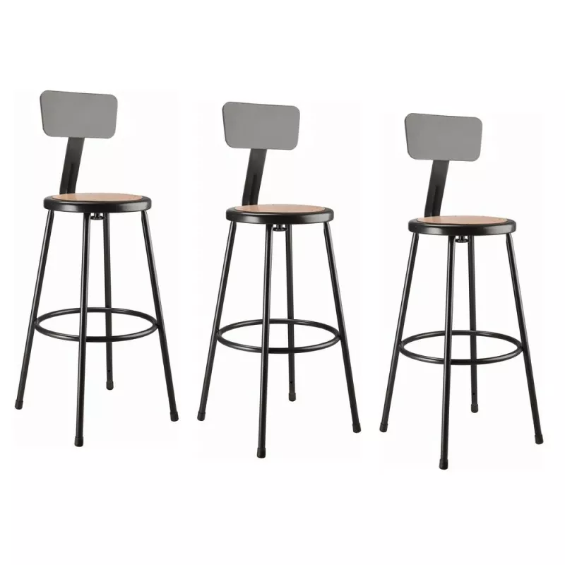 (3 Pack) NPS 30" Heavy Duty Steel Stool with Backrest, Black