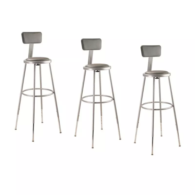(3 Pack) NPS Height Adjustable Heavy Duty Vinyl Padded Steel Stool with Backrest, Grey