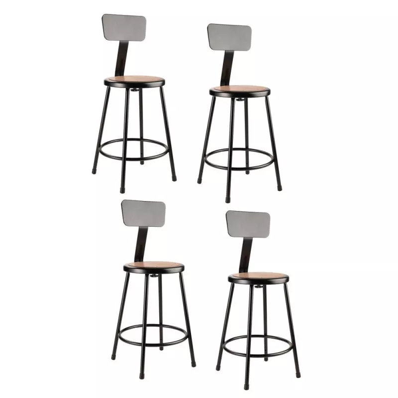 (4 Pack) NPS 24" Heavy Duty Steel Stool With Backrest, Black