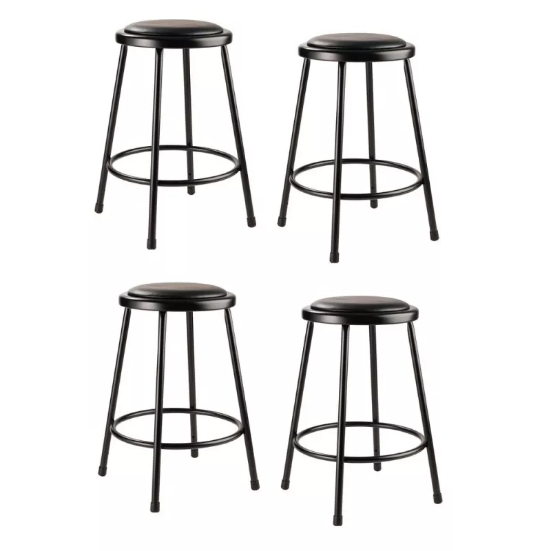 (4 Pack) NPS 24 Heavy Duty Vinyl Padded Steel Stool, Black
