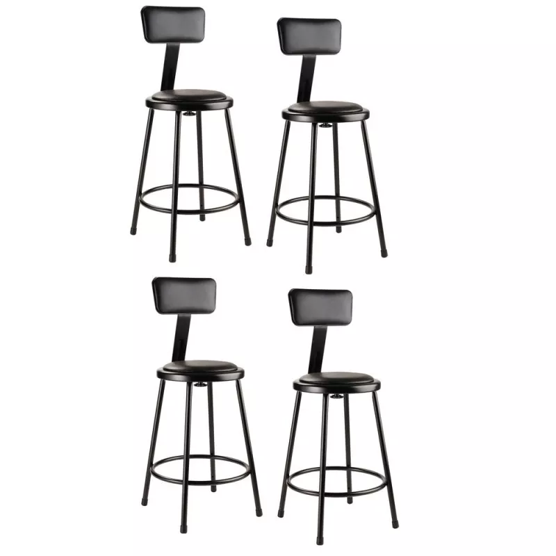 (4 Pack) NPS 24" Heavy Duty Vinyl Padded Steel Stool With Backrest, Black