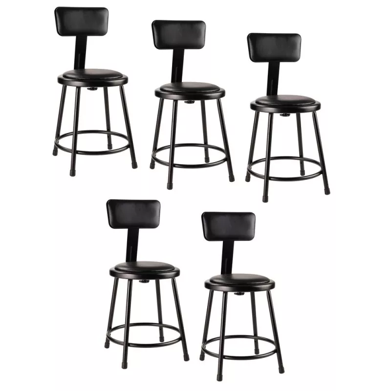 5-pack-nps-national-public-seating-18-heavy-duty-vinyl-padded-steel-stool-with-b (5 Pack) Nps National Public Seating 18" Heavy Duty Vinyl Padded Steel Stool With Backrest, Black