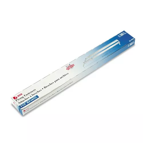 acco-premium-two-piece-two-prong-paper-fastener-base-compressor-sets-3-5-capacit Acco Premium Two-Piece Two-Prong Paper Fastener Base And Compressor Sets, 3.5" Capacity, 4.25" Center To Center, Silver, 50/Box (70424)
