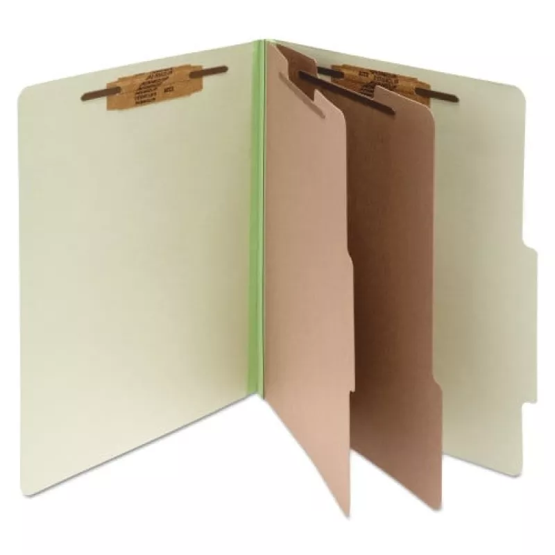 acco-pressboard-classification-folders-3-expansion-2-dividers-6-fasteners-legal- Acco Pressboard Classification Folders, 3" Expansion, 2 Dividers, 6 Fasteners, Legal Size, Leaf Green Exterior, 10/Box (16046)