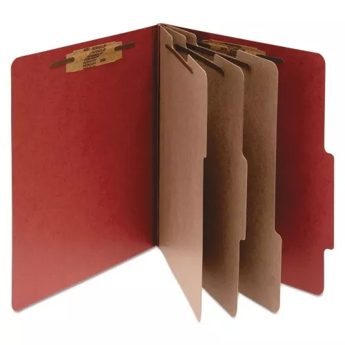 acco-pressboard-classification-folders-4-expansion-3-dividers-8-fasteners-letter Acco Pressboard Classification Folders, 4" Expansion, 3 Dividers, 8 Fasteners, Letter Size, Earth Red Exterior, 10/Box (15038)