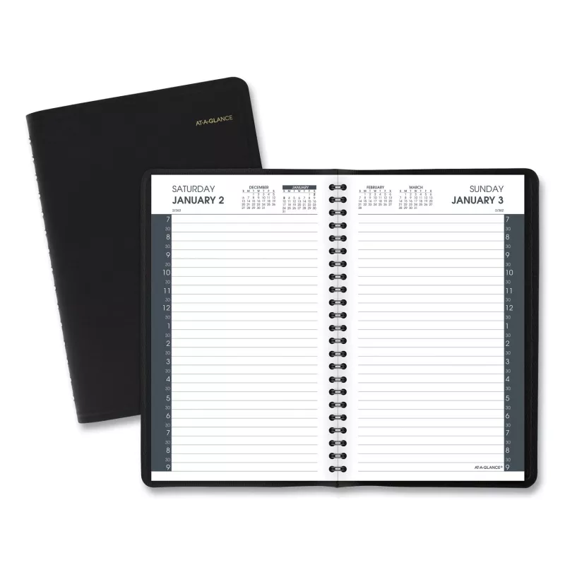 at-glance-daily-appointment-book-with-30-minute-appointments-8-x-5-black-cover-1 At-A-Glance Daily Appointment Book With 30-Minute Appointments, 8 X 5, Black Cover, 12-Month (Jan To Dec): 2026 (7020705)