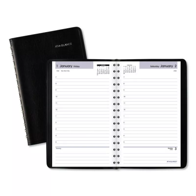 at-glance-dayminder-daily-appointment-book-8-x-5-black-cover-12-month-jan-to-dec At-A-Glance Dayminder Daily Appointment Book, 8 X 5, Black Cover, 12-Month (Jan To Dec): 2027 (Sk4400)