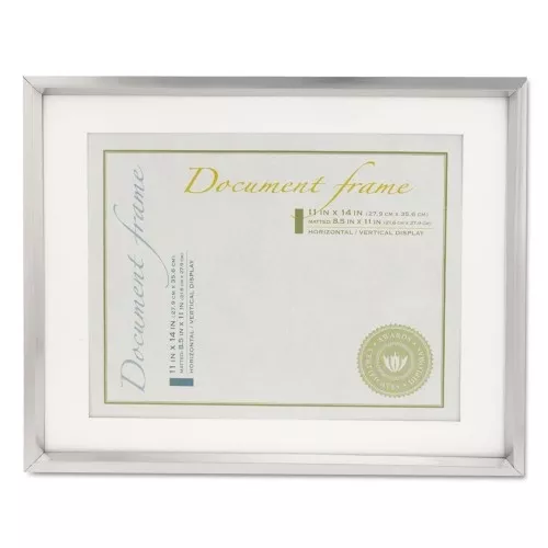 universal-plastic-document-frame-with-mat-11-x-14-8-5-x-11-inserts-metallic-silv Universal Plastic Document Frame With Mat, 11 X 14 And 8.5 X 11 Inserts, Metallic Silver