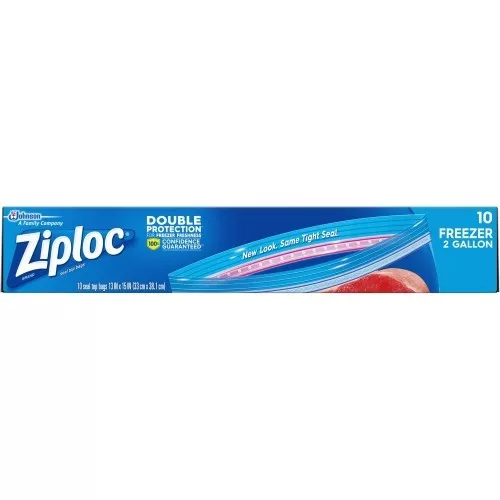 ziploc-2-gallon-freezer-bags-extra-large-size-2-gal-capacity-13-zipper-closure-c Ziploc 2-Gallon Freezer Bags Extra Large Size - 2 Gal Capacity - 13" - Zipper Closure - Clear - Food, Money, Meat, Poultry, Fish, Soup - 10 / Box (665258)