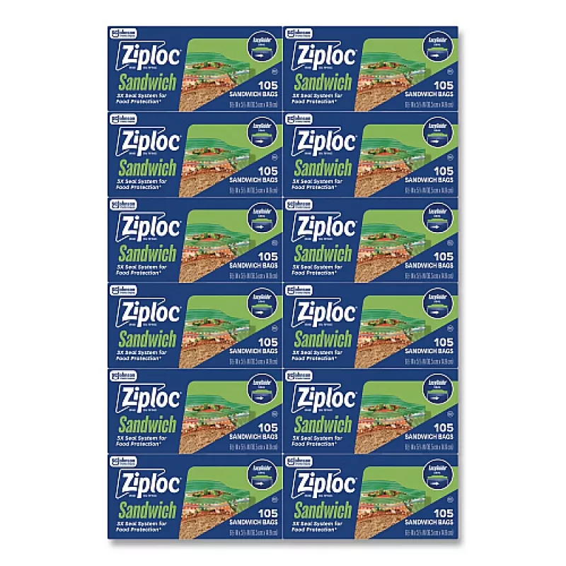 ziploc-resealable-sandwich-bags-6-5-x-5-88-clear-105-bags-box-12-boxes-carton-38 Ziploc Resealable Sandwich Bags, 6.5" X 5.88", Clear, 105 Bags/Box, 12 Boxes/Carton (383211)