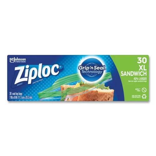 ziploc-sandwich-seal-top-bags-xl-sandwich-8-x-7-clear-30-box-315880 Ziploc Sandwich Seal Top Bags, Xl Sandwich, 8" X 7", Clear, 30/Box (315880)