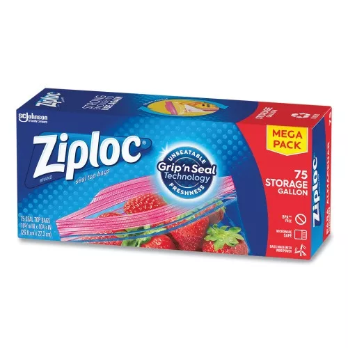 ziploc-seal-top-bags-gallon-10-75-x-10-56-clear-75-box-314472 Ziploc Seal Top Bags, Gallon, 10.75" X 10.56", Clear, 75/Box (314472)